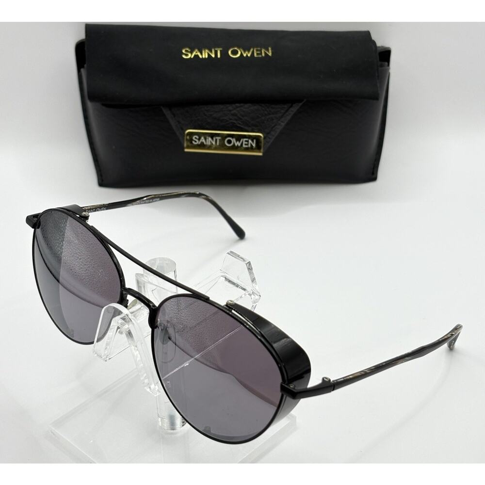 Saint Owen Aviator Sunglasses Black Titanium Gray Lenses Unisex 51mm